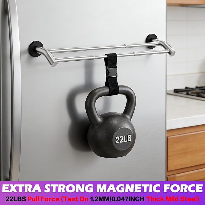 ULIBERMAGNET Magnetic Towel Bar, Extendable Double Towel Rack with Arched Arms, Magnetic Kitchen Towel Holder Rod Hook for Refrigerator, Laundry, Dishwasher, Oven, Stove (Silver)