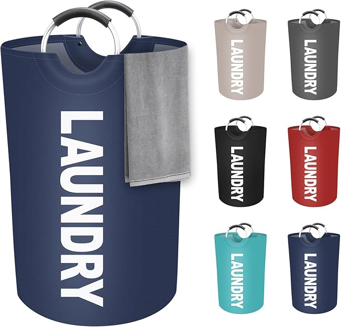StorageRight 75L Large Laundry Basket, Laundry Hamper, Dirty Clothes Hamper for Laundry, Collapsible, Waterproof Laundry Baskets with Foam Protected Aluminum Handles for Laundry, Dorm, Family (Blue)