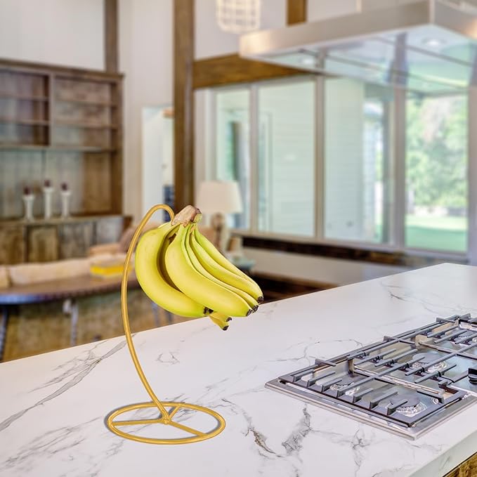 Banana Holder Stand, Banana Hanger Stand Black, Metal Bananas Tree Hanger to Keep Bananas Fresh Gold