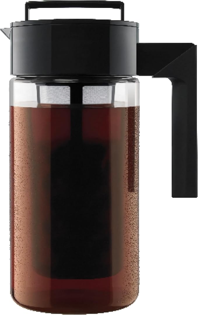 Takeya Deluxe Cold Brew Coffee Maker - BPA-Free Tritan Pitcher with Airtight Leakproof Lid, Silicone Grip Handle, Fine-Mesh Filter - Shatter-Proof, Dishwasher Safe, Made in USA - 1 Quart/Stone
