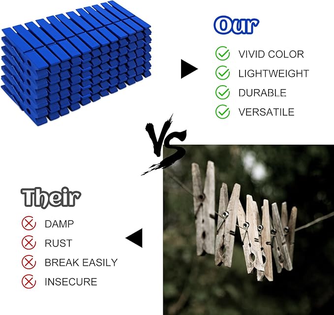 Phinus 72 Pcs Wooden Clothes Pins, 2.9 Inch Clothes Pins for Hanging Clothes, Pictures, Photos, Classroom, Crafts, Decoration, Clothespins Heavy Duty (Dark Blue)