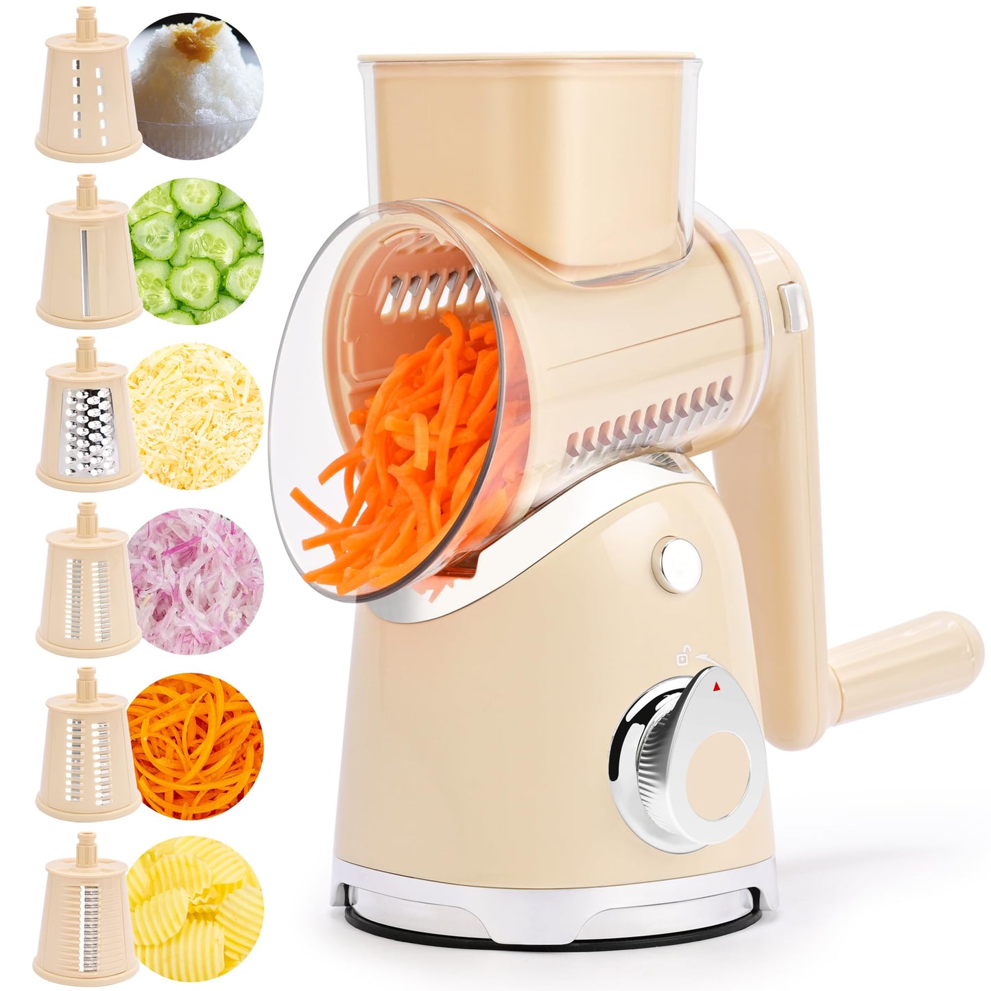 SUSTEAS Rotary Cheese Grater Hand Crank, Kitchen Shredder Vegetable Slicer