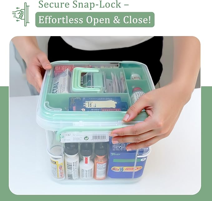 15QT Clear Medicine Organizer Box with Handle, Plastic Medicine Container with Tray First Aid Box Empty, Thickened Medicine Storage Organizer Multipurpose Medication Organizer Storage