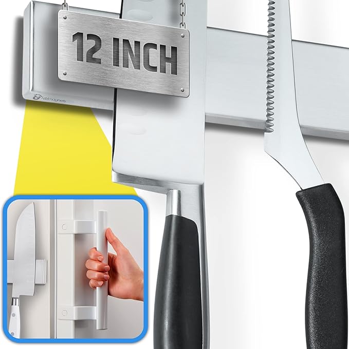 HMmagnets Premium 10 Inch Stainless Steel Magnetic Knife Holder For Wall - Professional Magnetic Knife Strip - Space-Saving Knife Rack/Knife Bar With Powerful Magnetic Pull Force (Upgraded Version)