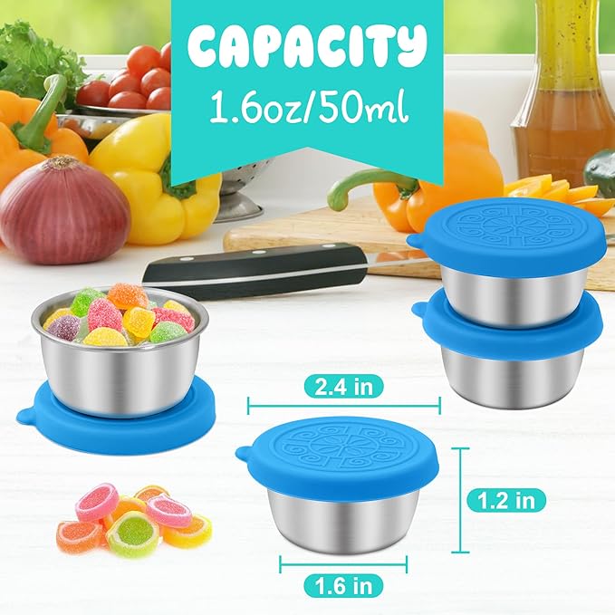 6x1.6 oz Salad Dressing Container to Go, Leakproof Reusable Stainless Steel Small Container with Lid,Sauce Containers for Lunch box,Picnics,Travel,Office and Meal Prep