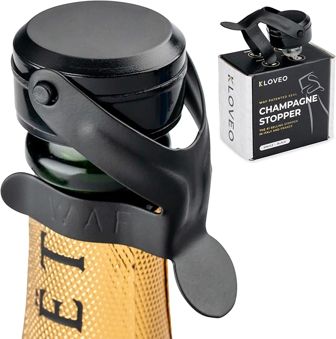 KLOVEO Champagne Stoppers - WAF Patented Seal - Made in Italy - Black