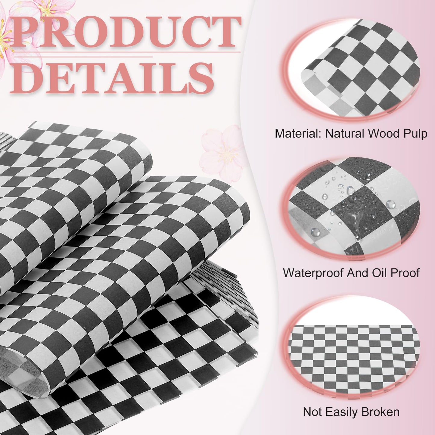 PATIKIL 7.1" x 7.1" Waxed Paper Sheets, 50Pcs Square Pattern Oil-absorbing Dry Food Wrapping Paper for Bakery Coffee Shop Home Baking Kitchen DIY, Red