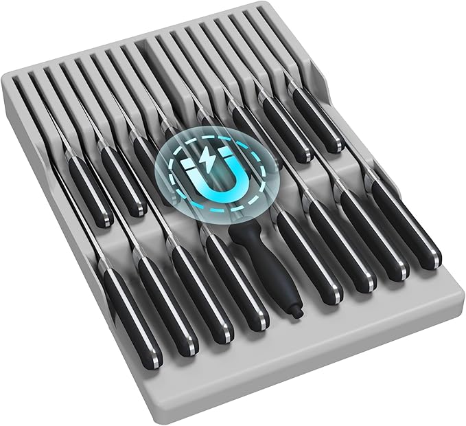 Lifewit Magnetic Drawer Knife Organizers Insert Pastic for 16 Knives, Black