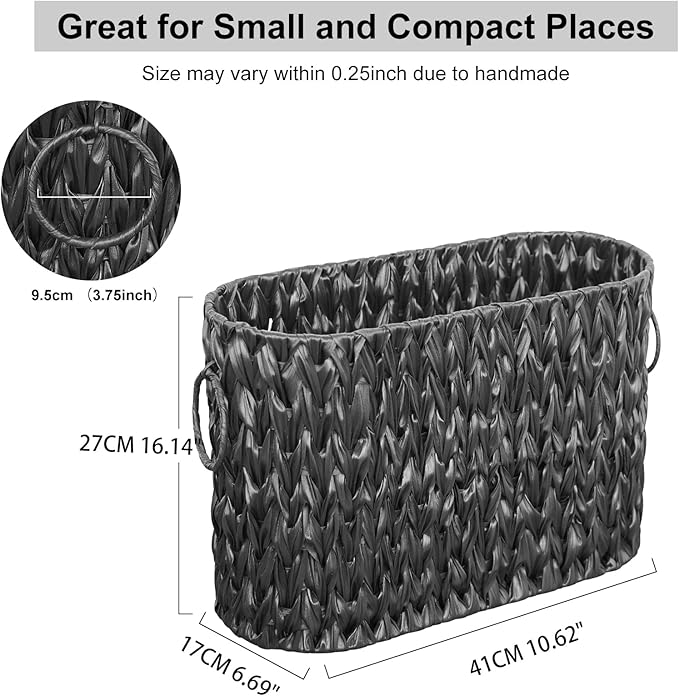 Black Toilet Paper Storage Basket,Large Free Standing Toilet Paper Organizer,Waterproof Narrow Wicker Basket for Bathroom,Under Sink,or Cabinet