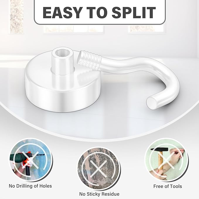 Magnetic Hooks, 25lbs Heavy Duty Earth Magnets with Hook for Refrigerator, Extra Strong Cruise Hook for Hanging Mugs, Magnetic Hanger for Cabins, Grill (White)