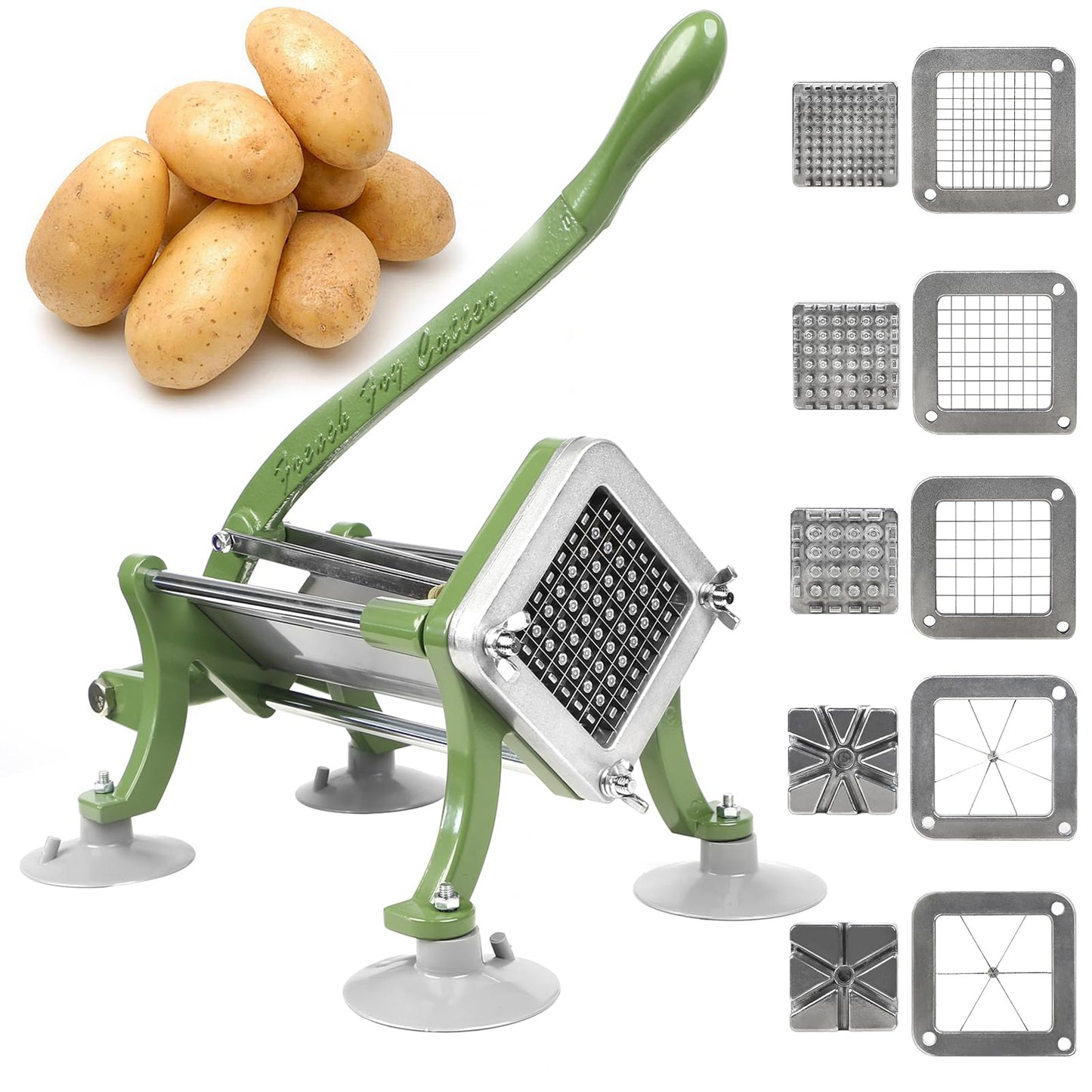 SHSYCER Commercial French Fry Cutter, Heavy Duty Potato Slicer with 3 Stainless Steel Blades 1/4", 3/8", 1/2", Cast Iron Handle, Suction Feet, Manual Vegetable Chopper for Restaurant and Home