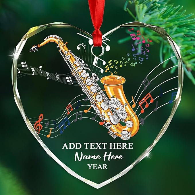 Personalized Drum Musical Instrument Glass Ornament, Customized Year Text Name Christmas Ornaments Gift for Drummer Husband Wife Dad Mom Kids, Unique Drum Set Glass Christmas Ornament for Birthday