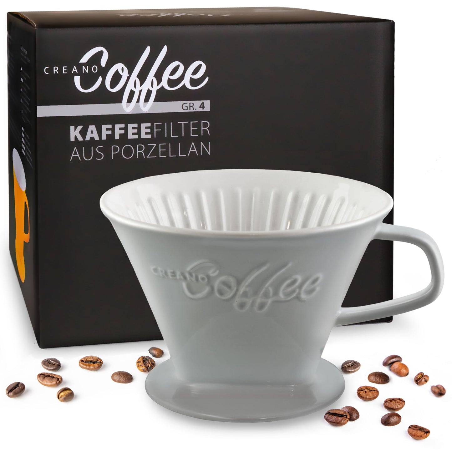 Creano XXL Porcelain Coffee Dripper Blue - Ceramic Cone Brewer - Pour Over Coffee Maker - Filter Size 4 - huge and heavy quality 800gr/28oz - 6 Colours availeble