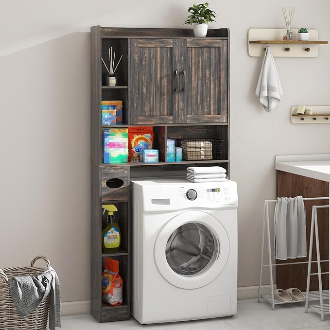 Vabches Over The Toilet Storage Cabinet, Farmhouse Storage Cabinet Over Toilet with Barn Door，Home Space-Saving Toilet Rack, for Bathroom, Restroom, Laundry