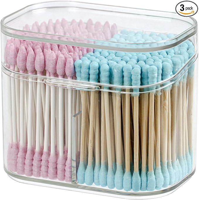 Clear Bathroom Organizer, 2-Size Essentials Set for Hail Accessories & Beauty Supplies,Cotton Swabs,Balls,Pads - Small Clear Plastic Canister Apothecary Jar Set, Vanity Makeup Storage Organizer (S)