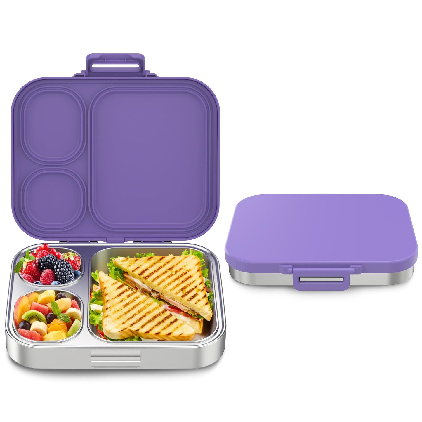 Howeemo Stainless Steel Bento Box Kids, Leak Proof Metal Bento Lunch Box,3 Compartments 304 Stainless Steel Bento Lunch Containers for School and Office, BPA-Free(Blue)