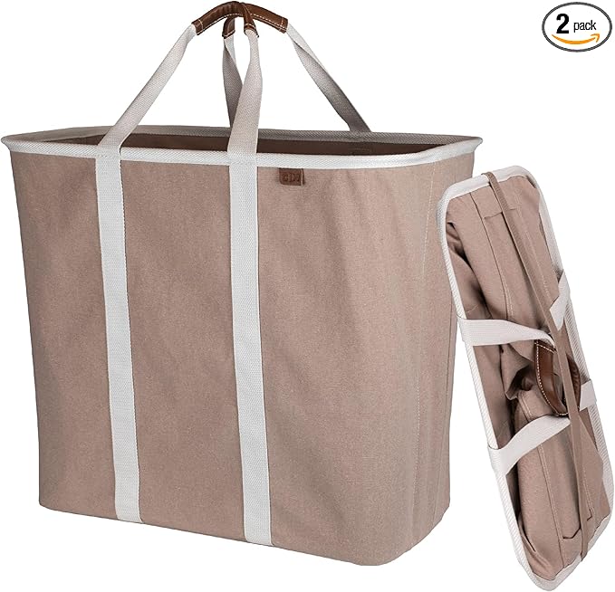 CleverMade Collapsible Laundry Caddy – Foldable Laundry Hamper & Tote, XXL 64L Pop-Up Laundry Basket with Handles, Space-Saving Laundry Organizer for Home, Dorm, Closet & Travel, 2 Pack - LUXE Mocha