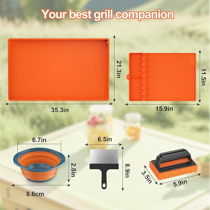 Carry360 Silicone Griddle Cover Set for Blackstone 36" with 16" Blackstone Griddle Accessories, Cleaning Brush | Heavy Duty Food-Grade Grill Mats Accessories | All Season Protection from Dirt Rust