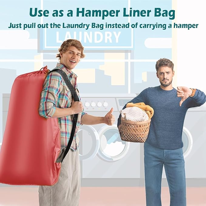 Heavy Duty Laundry Bag 2 Pack XL Nylon Laundry Bags with Straps, Washable Large Dirty Clothes Organizer with Drawstring Closure, Travel Washing Bag Fit a Laundry Hamper or Basket