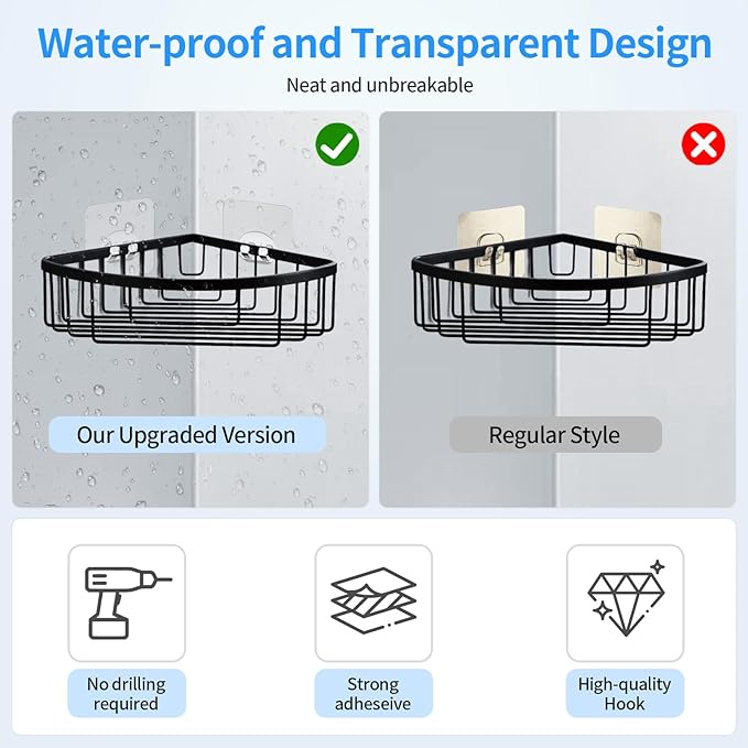 Elegant Shower Caddy Adhesive Replacement, 6 PCS Strong Waterproof Adhesive Hooks and Strips for Shower Shelf and Bathroom Storage Shelf, No Drilling Also Fit Kitchen Rack