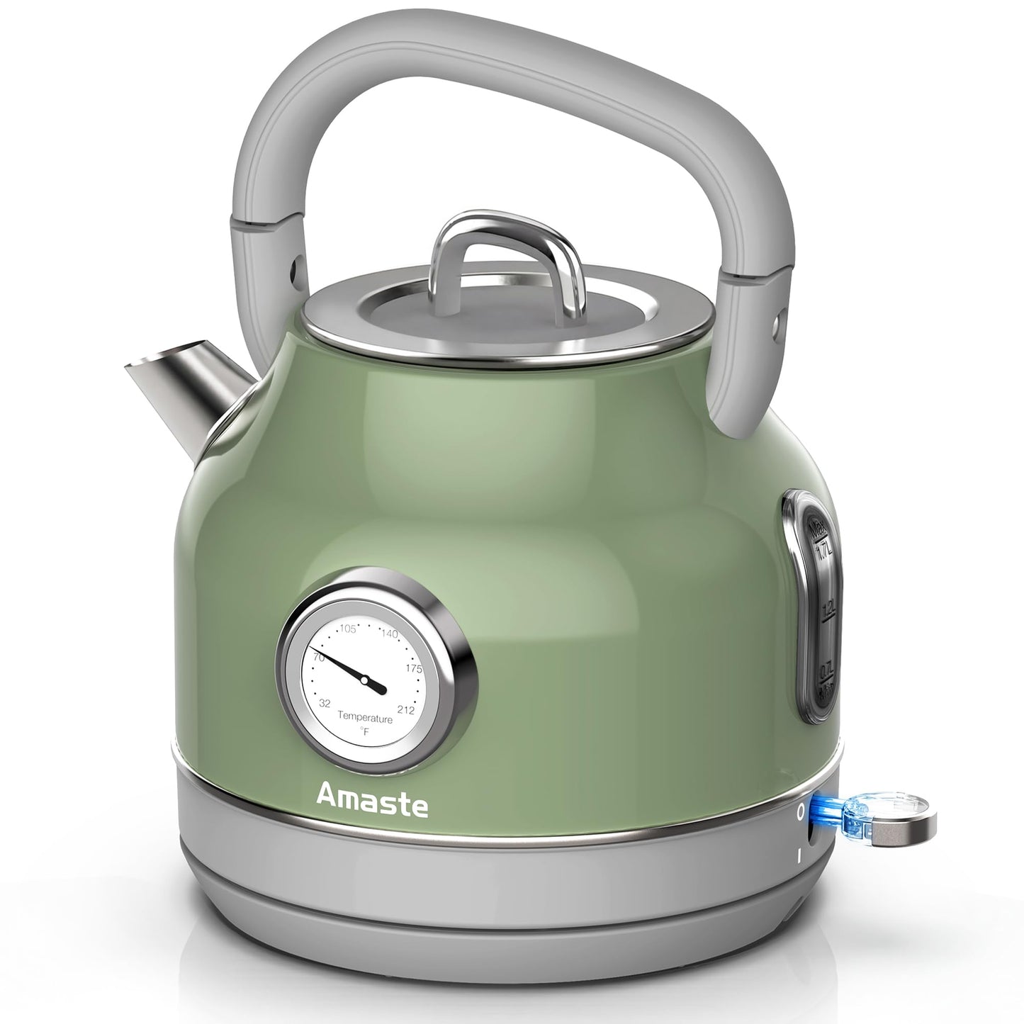 Amaste Retro Electric Kettle with Thermometer, 57 Oz Capacity, Matcha Green
