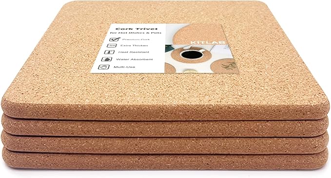 KITLAB Cork Trivets for Hot Dishes, Hot Pots and Pans, 8 Inch 4 Pcs