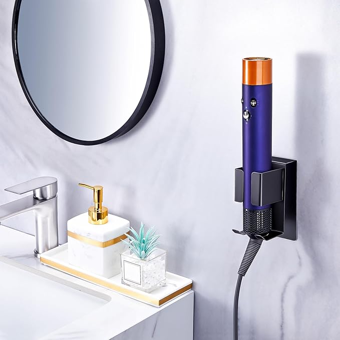 Hair Straightener Holder Wall Mounted Blow Dryer Holder, Blow Dryer and Curling Iron Holder, Hair Dryer and Straightener Holder, Bathroom Hair Tools Organizer and Storage (Black, 1Pc)