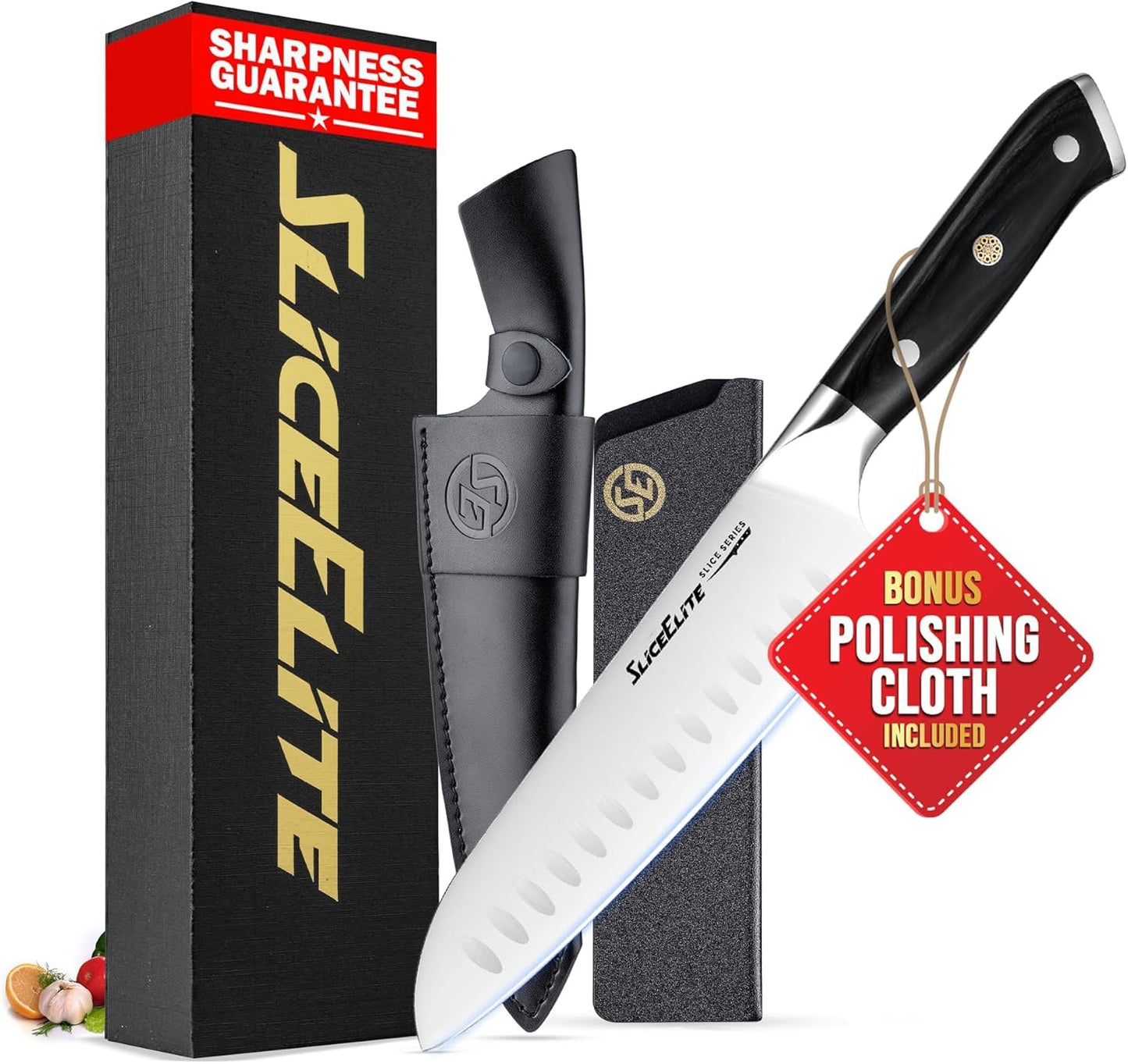 SliceElite Slice Series 8 Inch Carving Knife, Pakkawood, Leather Sheath