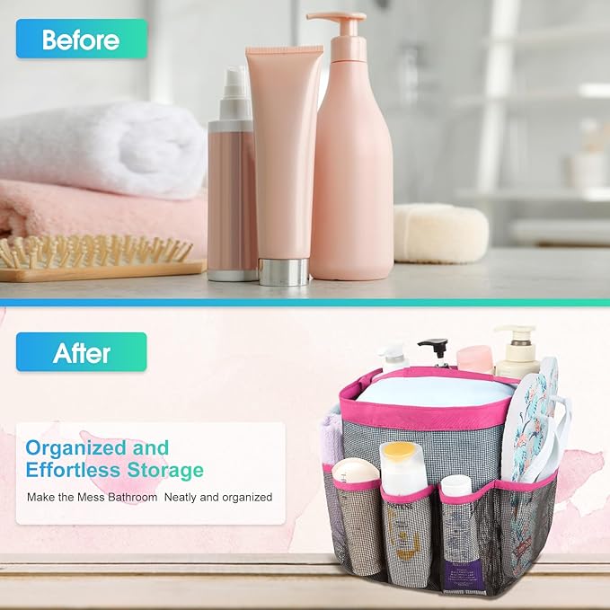 Attmu Mesh Shower Caddy Portable for College Dorm Room Essentials with 8 Pockets, Hanging Shower Caddy Dorm Basket, Quick Dry Shower Bag for Bathroom