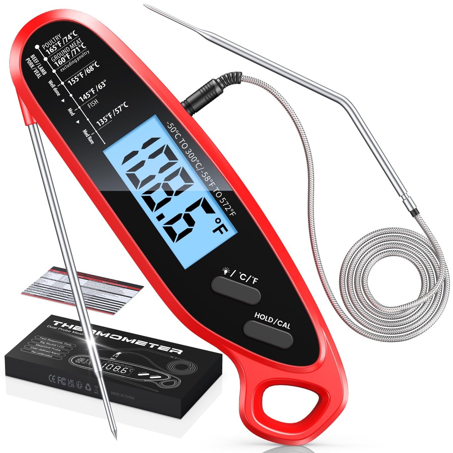Vuwwey Instant Read Meat Thermometer Digital for Cooking with Dual Probe