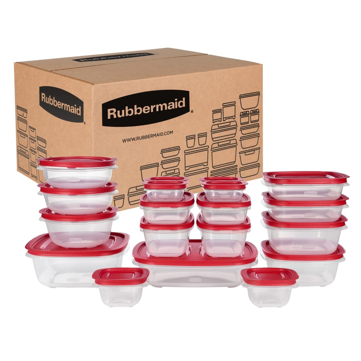 Rubbermaid EasyStore Rectangle, Square, and Round Containers, 34-Piece Set, Food Storage Containers, Food Storage Containers with Lids