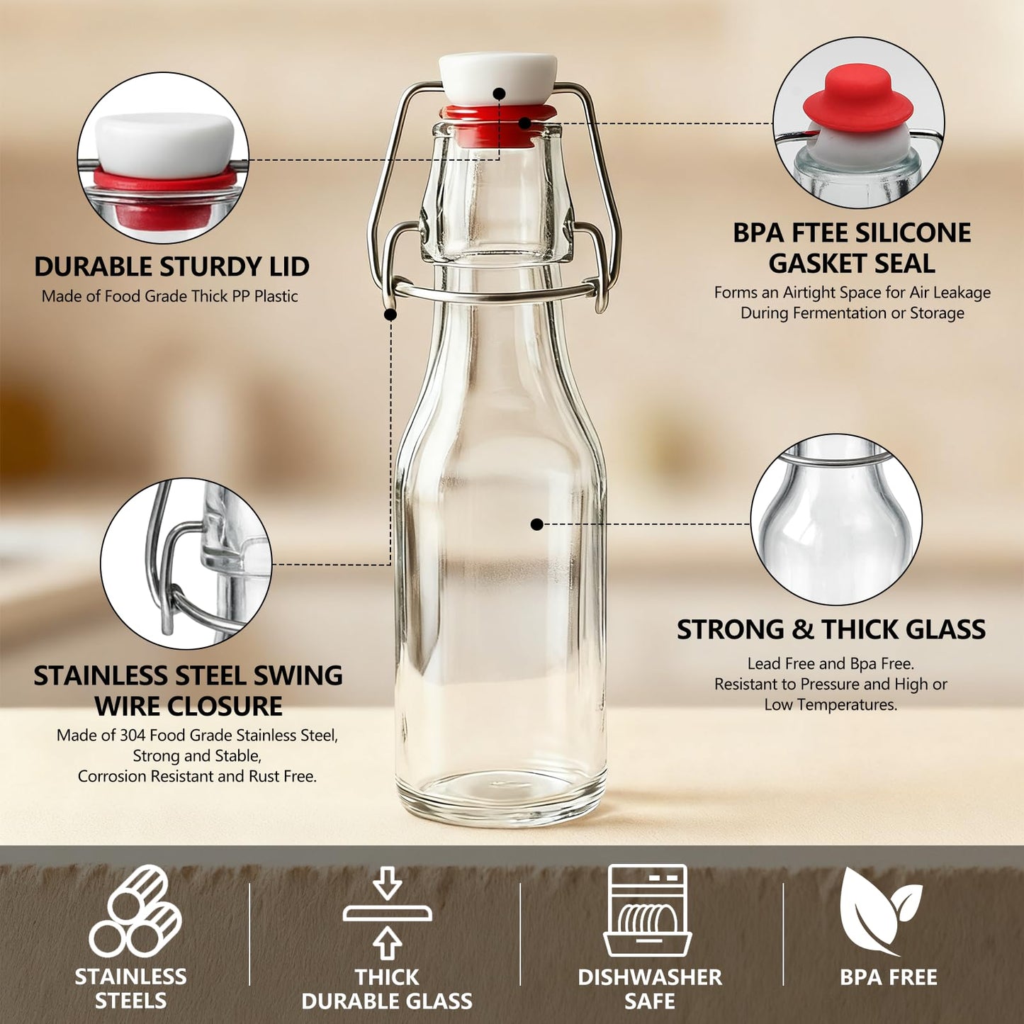 Ruckae 24pack 4oz Swing Top Glass Bottles with Airtight Lids for Vanilla