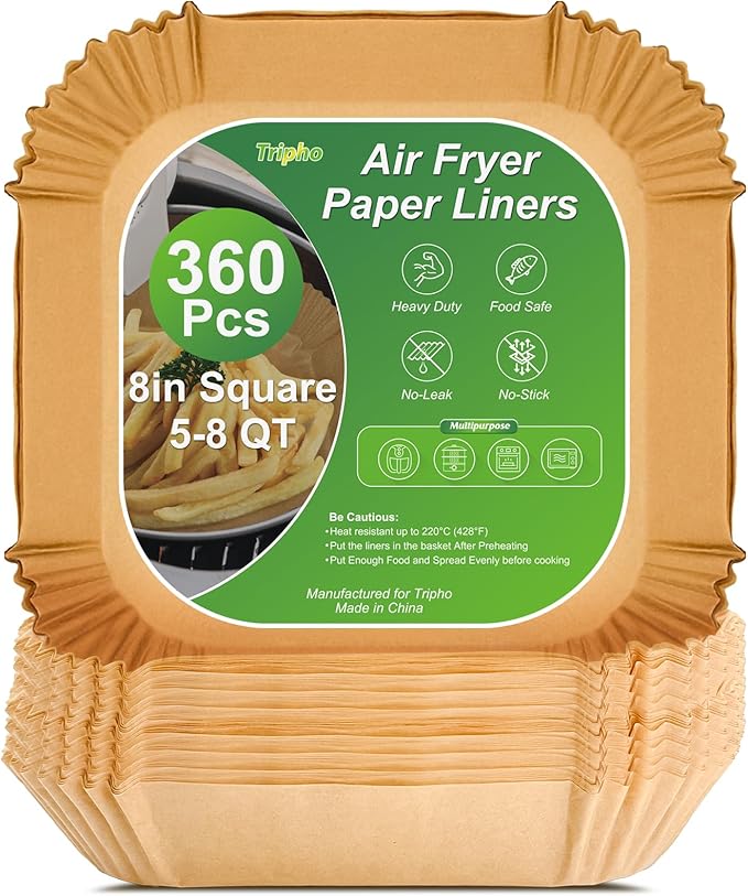 360 Pcs 8.7" x 5.5" Square Air Fryer Paper Liners Disposable Unbleached Heavy Duty