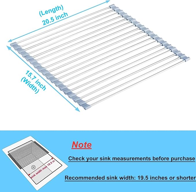 Seropy Extra Large 20.5"x13.7" Roll Up Dish Drying Rack Over The Sink Dish Drainer for Kitchen Counter, Sink Drying Rack Drying Mat Folding Rack Kitchen Sink Organizer Home Essentials