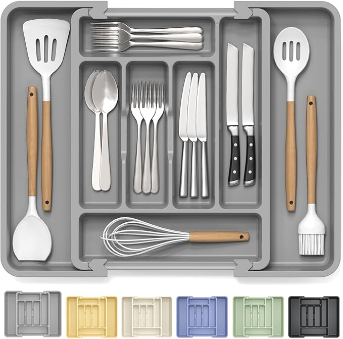 Caperci Large Silverware Organizer Tray for Kitchen Drawer Utensils Thicker