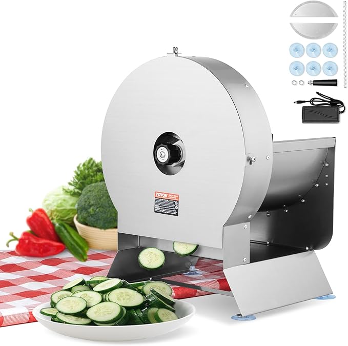 VEVOR Electric Vegetable Slicer, 0-0.5"/0-12mm Thickness Adjustable Commercial Slicer Machine, Convertible to Manual, Stainless Steel Food Cutter Slicing Machine, for Potato, Lemon, Tomato, Apple
