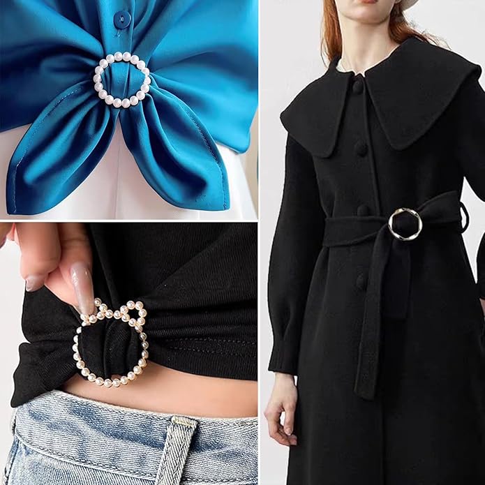 18 Pcs Shirt Ties Clips For Women, T Shirt Tie Or Rings Clips For Women For The Side, Scarf Ring Clip Tightener For Loose Clothes Corner Knotted Button Fashion Metal Round Circle Shirt Clip Buckle