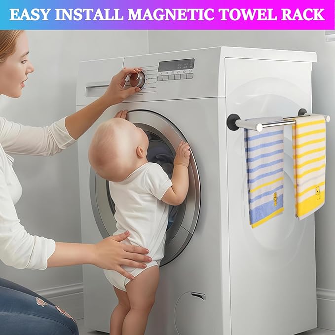 ULIBERMAGNET Magnetic Double Towel Bar, Adjustable Silver Heavy Duty Towel Holder, 22LB Capacity Non-Slip Magnetic Dishcloth Rod Rack for Refrigerator, Dishwasher, Laundry, RV, Kitchen