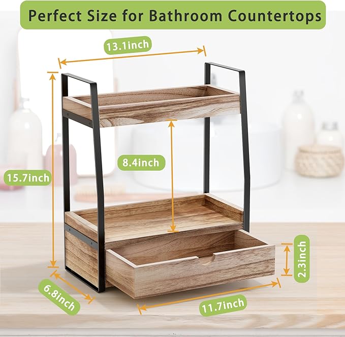 2-Tier Bathroom Organizer Countertop, Bathroom Sink Organizer Countertop, Vanity, Counter Shelf, Brown