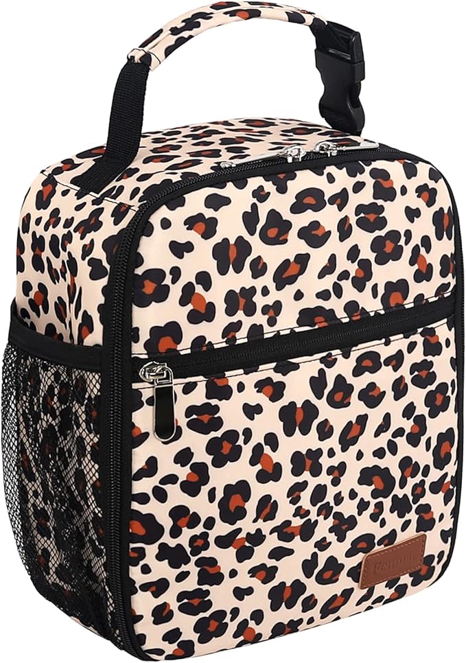 Femuar Lunch Box for Men Women Adults Small Lunch Bag for Office Work Picnic - Reusable Portable Lunchbox, Leopard