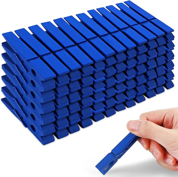 Phinus 72 Pcs Wooden Clothes Pins, 2.9 Inch Clothes Pins for Hanging Clothes, Pictures, Photos, Classroom, Crafts, Decoration, Clothespins Heavy Duty (Dark Blue)