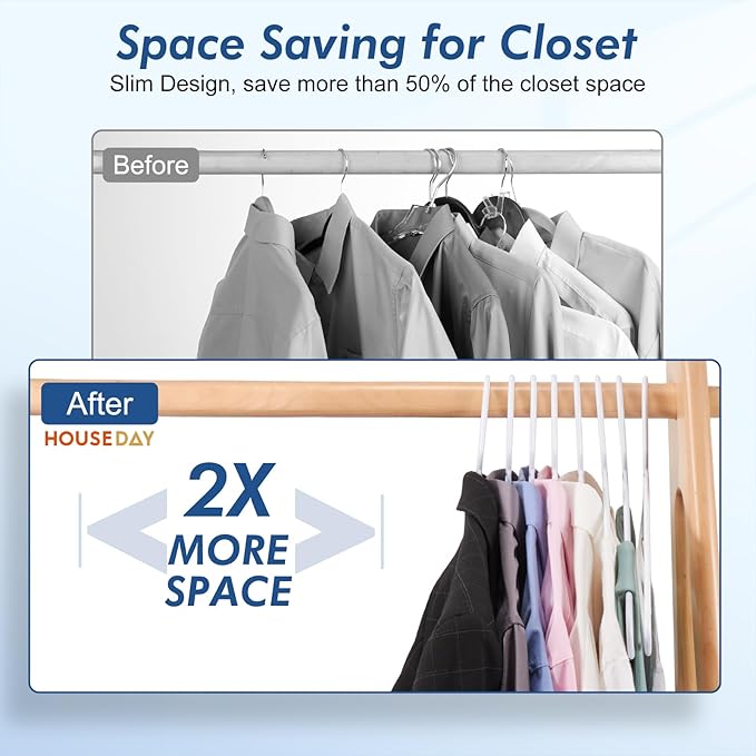 HOUSE DAY Plastic Hangers 16 Pack - Adult Clothes Hangers White - Space Saving, Non-Slip, Durable & Sturdy Hanger with Shoulder Grooves for Closet, Perfect Slim Coat Hanger - Ganchos para Colgar Ropa