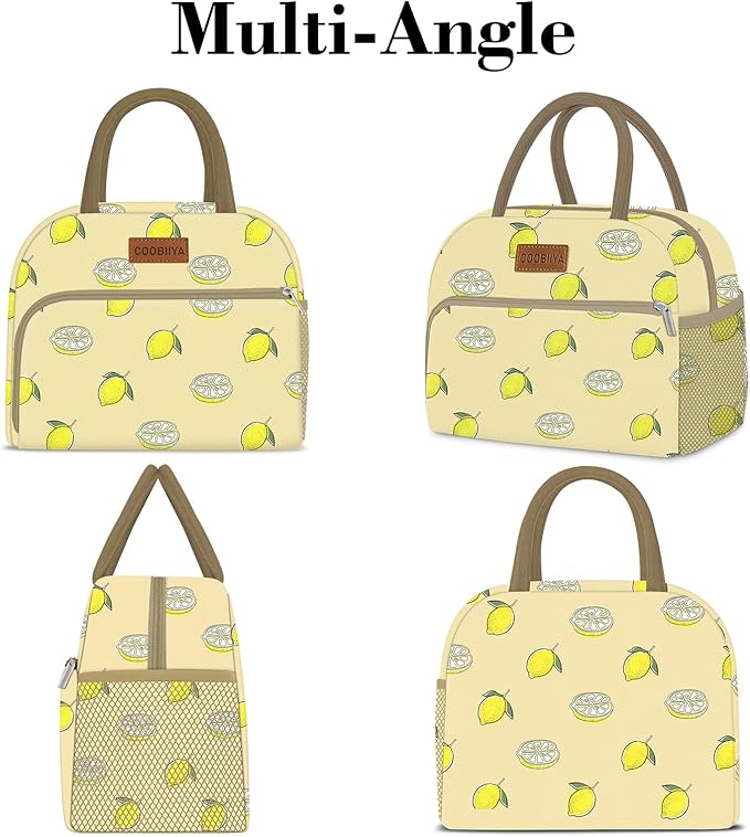 Coobiiya Lunch Bag for Women Men, Cute Lunch Tote Bags Insulated Reusable LunchBox Large Capacity Cooler Bag for Work Travel Picnic Green white
