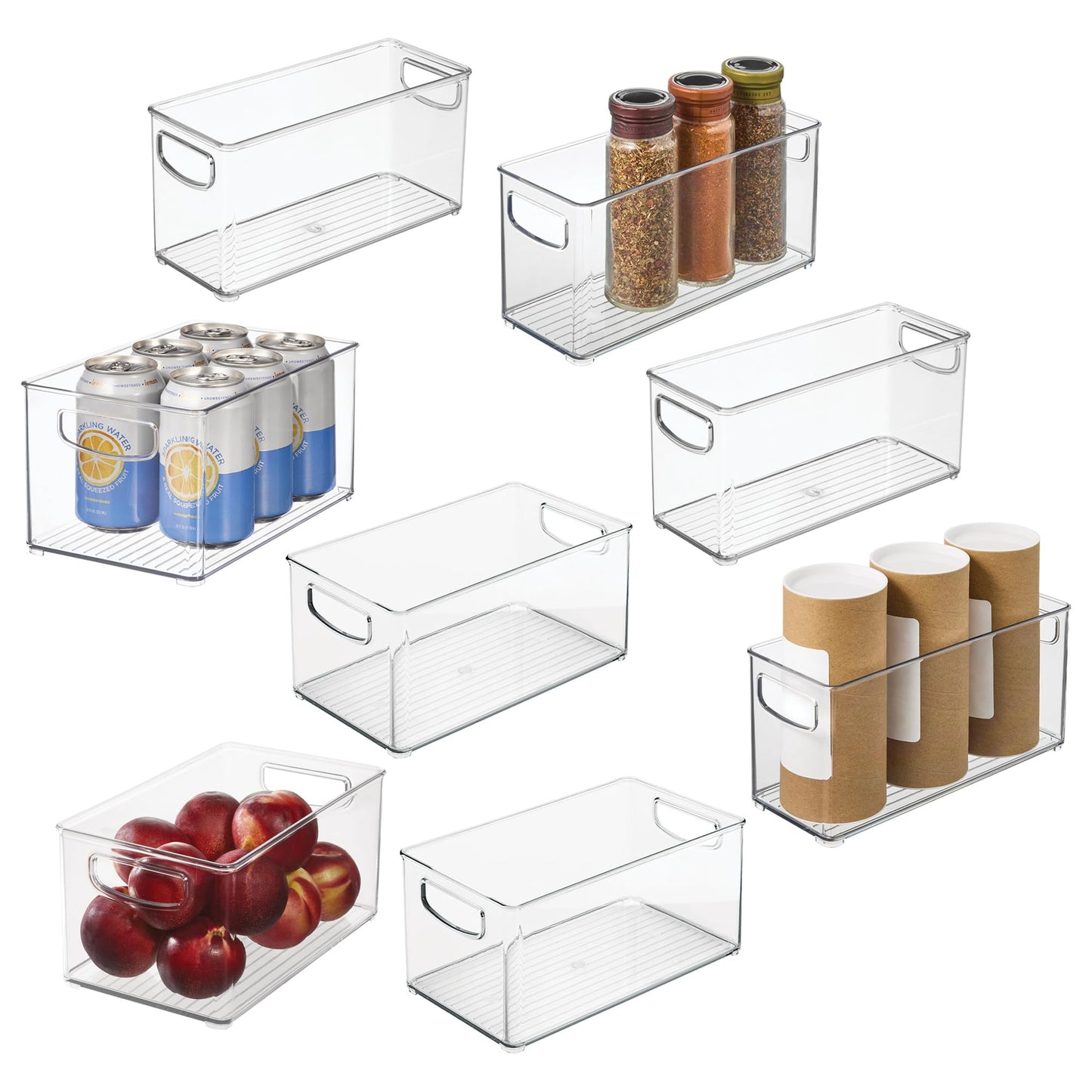 iDesign Stackable Pantry Bins with Handles, 4 Different Sizes, 4 Pack, Clear, Made in USA