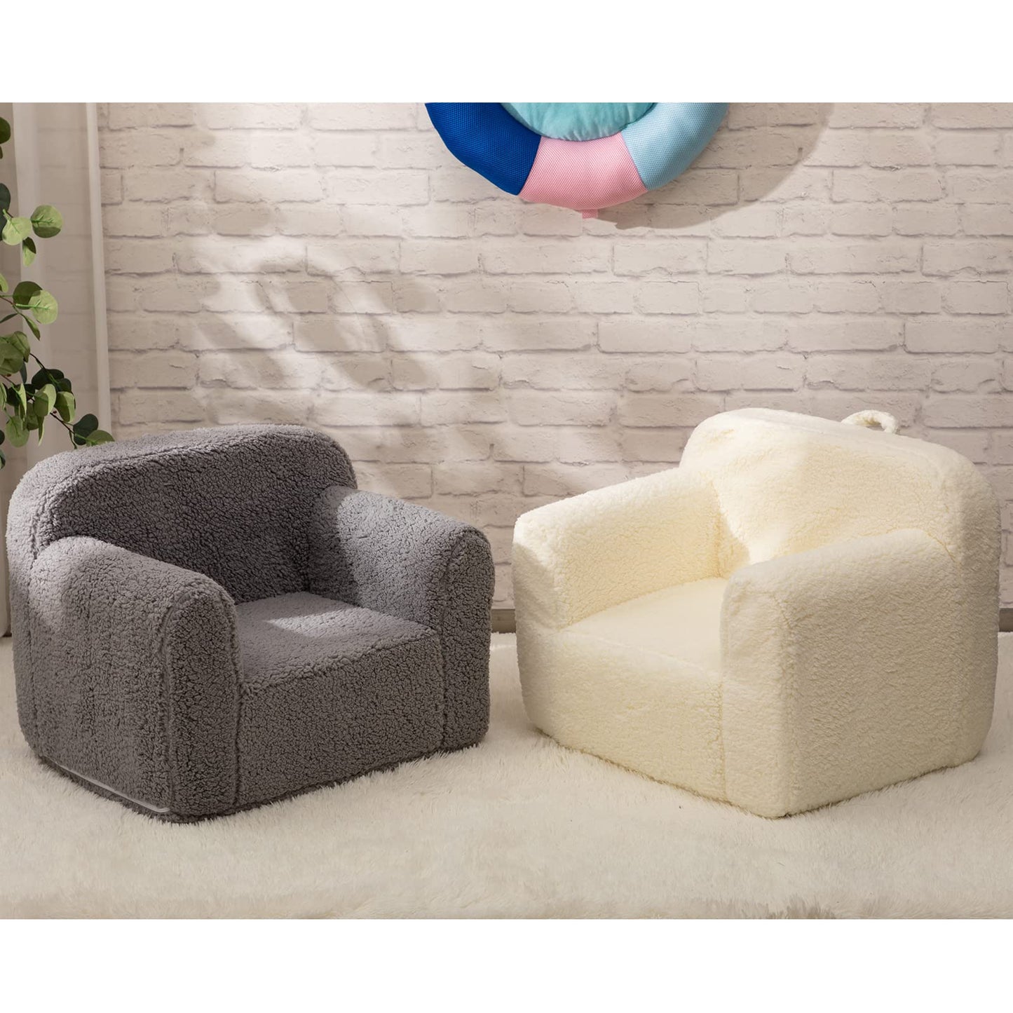ALIMORDEN Kids Ultra-Soft Snuggle Foam Filled Chair, Toddler Cuddly Sherpa Reading Couch for Boys and Girls, Grey
