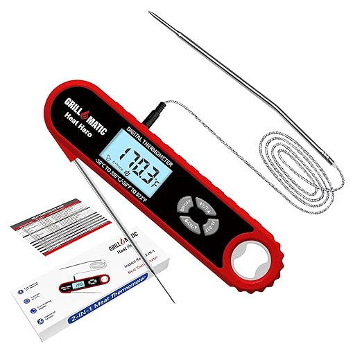 GRILLMATIC Heat Hero Digital Instant Read Meat Thermometer for Cooking and Baking with Backlight, Hold Function & Magnet for Kitchen, Beef, Grill, BBQ, Candy and Turkey