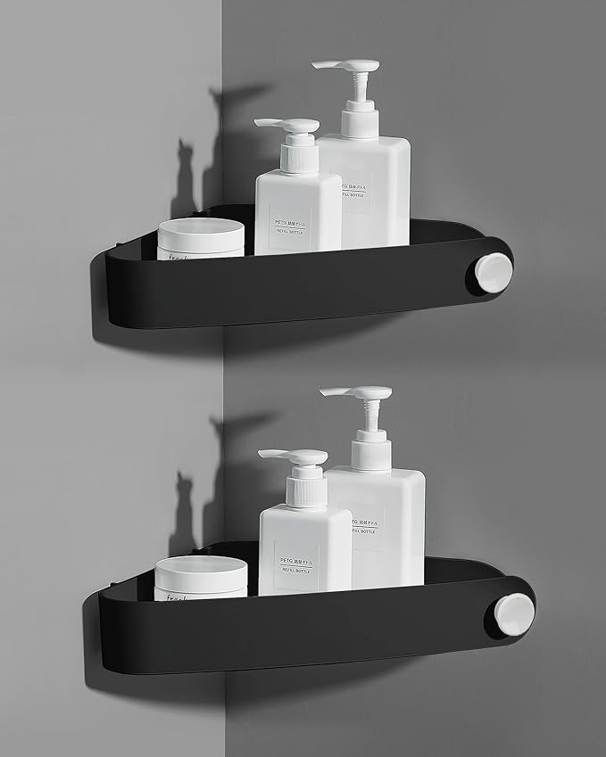 Sotfamily Plastic Shower Caddy Corner (For 90° Only), 2 Pack Adhesive Corner Shower Shelves for Bathroom Organizers and Storage, Black