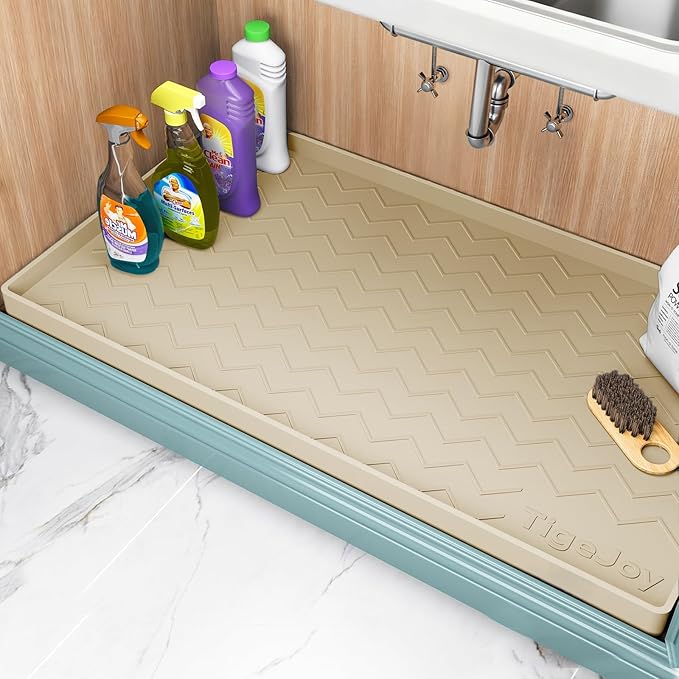 TigeJoy Under Sink Mat 28" x 22", Silicone Mats in Kitchen Bathroom Organizers and Storage, Waterproof Protector for Drawer Shelf and Cabinet Liner, Flexible Drip Tray，Pet Feeding Mat
