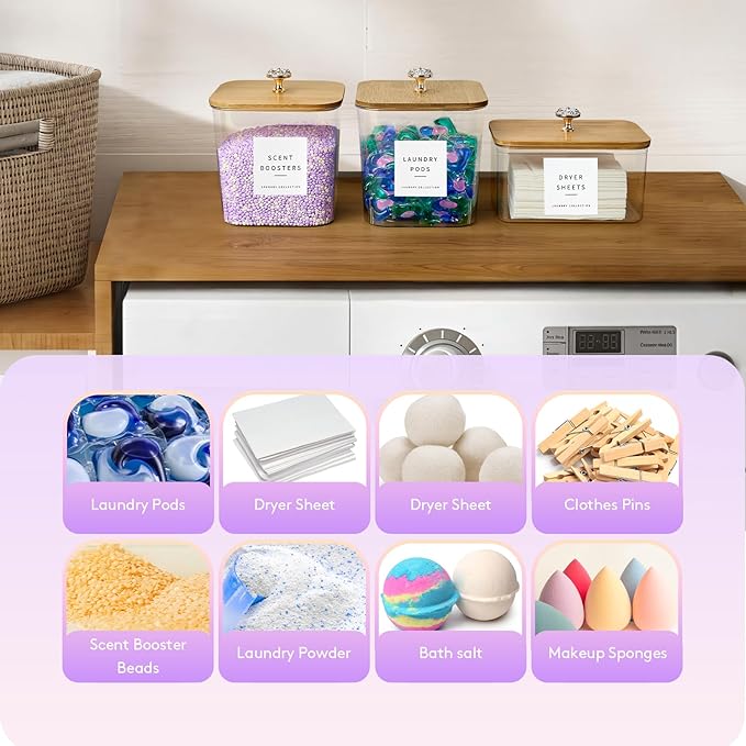 2 Pack Laundry Room Organization Storage Containers 2 Half Gallon Laundry Pod Containers Laundry Detergent Dispenser with Lids and Labels for Laundry Room Organizing