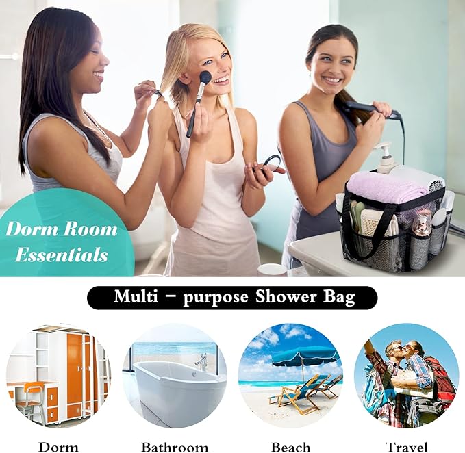 Attmu 2 Pack Mesh Shower Caddy Portable for College Dorm Room Essentials with 8 Pockets, Hanging Shower Caddy Dorm Basket, Quick Dry Shower Bag for Bathroom